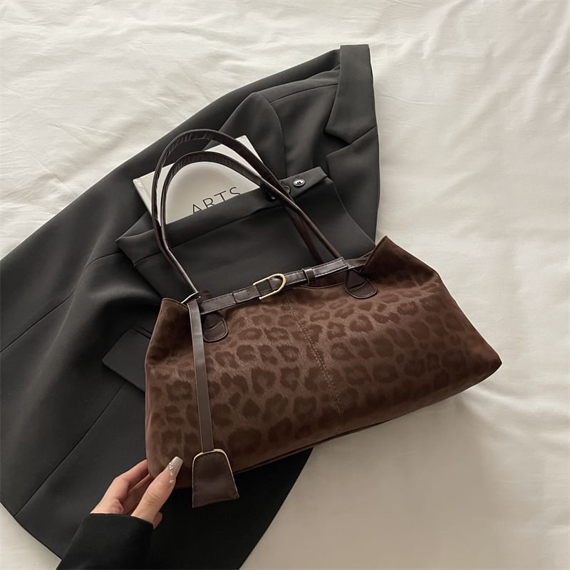 Leopard Print Buckled Shoulder Bag