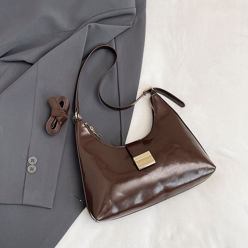 Buckled Faux Leather Shoulder Bag