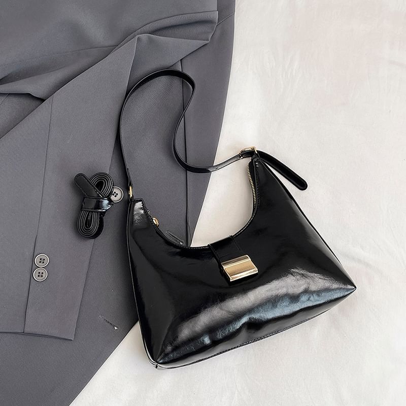 Buckled Faux Leather Shoulder Bag