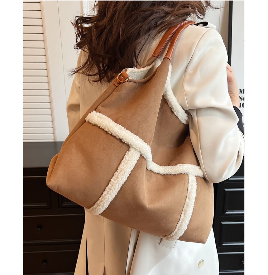 Fleece Trim Shoulder Bag With Pouch