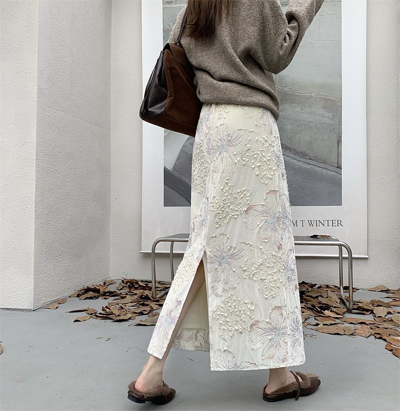 High Rise Lace Velvet Maxi Skirt