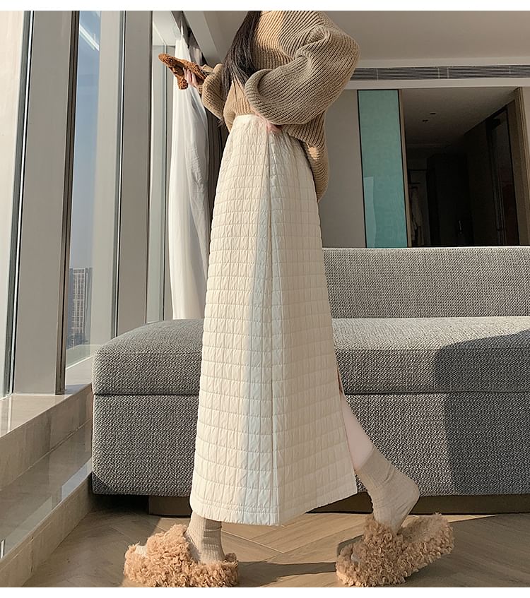 High Waist Quilted Maxi Skirt