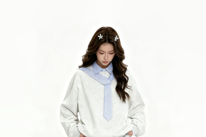 Striped Collared Pullover with Two-Piece Panel Design
