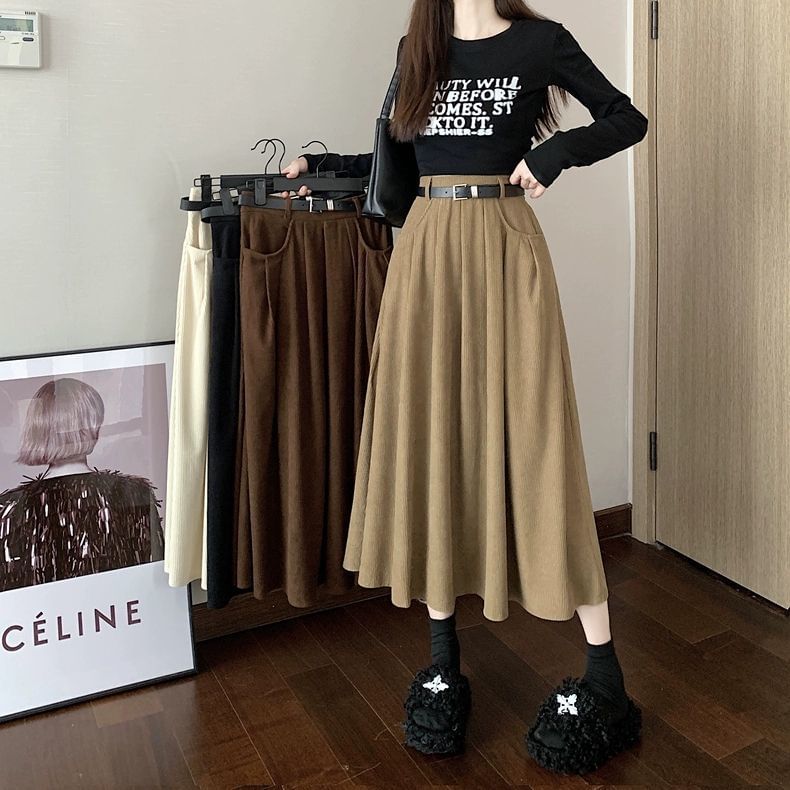 Corduroy Midi A-Line Skirt
