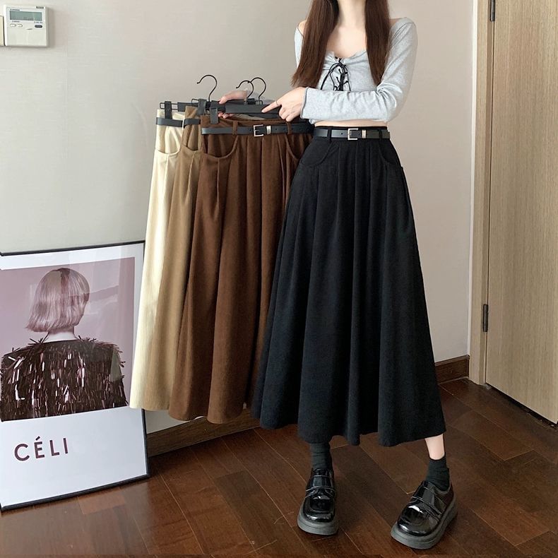 Corduroy Midi A-Line Skirt