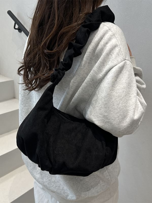 Ruched Strap Faux Suede Shoulder Bag