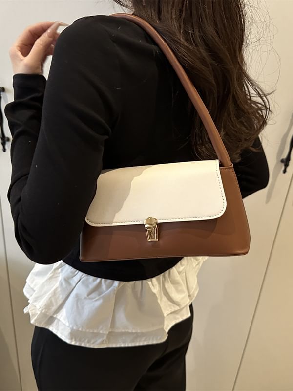 Two Tone Faux Leather Flap Shoulder Bag