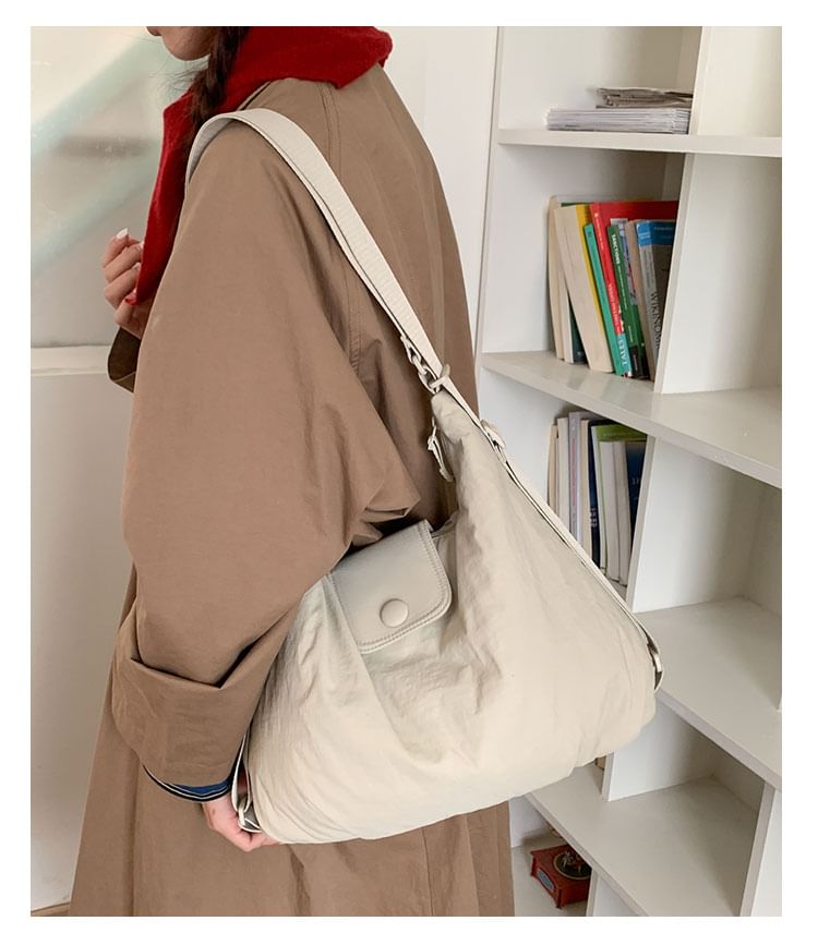 Snap Buttoned Plain Shoulder Bag