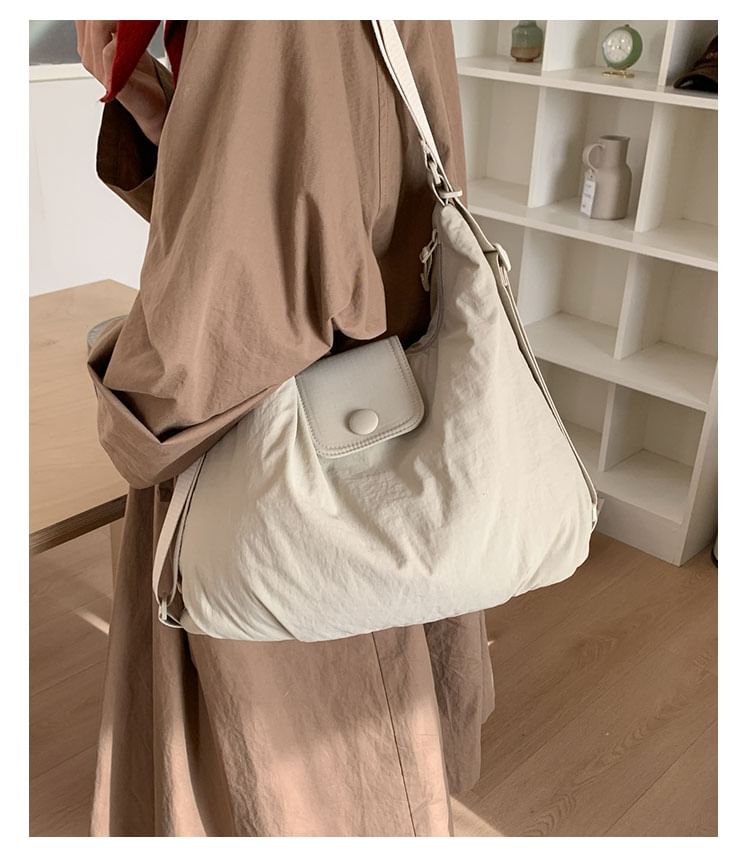 Snap Buttoned Plain Shoulder Bag