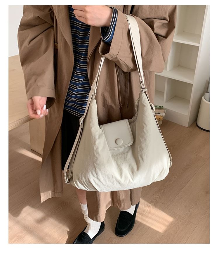 Snap Buttoned Plain Shoulder Bag