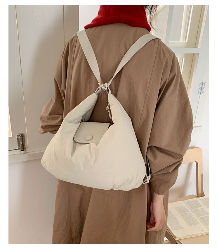 Snap Buttoned Plain Shoulder Bag