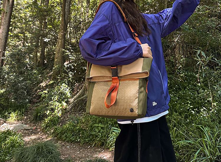 Plaid Panel Buckled Crossbody Bag