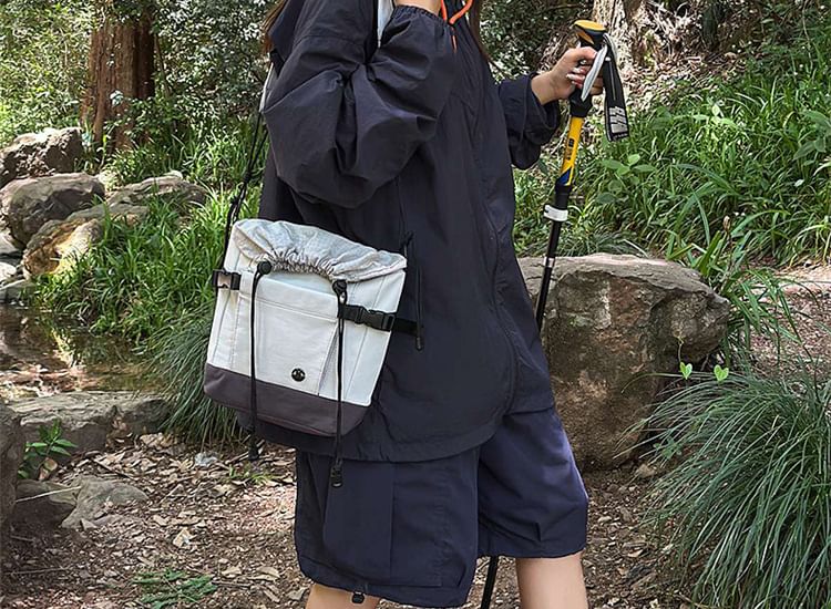 Plaid Panel Buckled Drawstring Crossbody Bag
