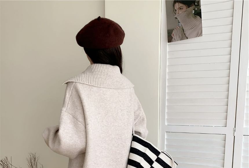 Collared Buckled Sweater with High-Rise Knit Wide-Leg Pants