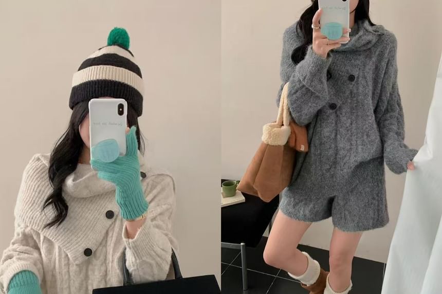 Cable Knit Sweater with Shorts and Snood Set