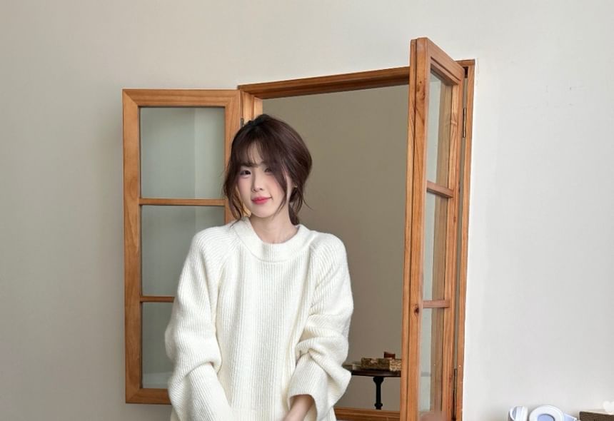 Round Neck Sweater with Cropped Wide-Leg Knit Pants and Scarf