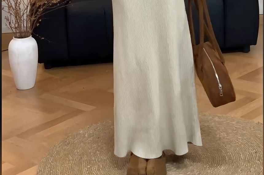 Peplum Ribbed Sweater with High-Rise Knit Pencil Skirt Set