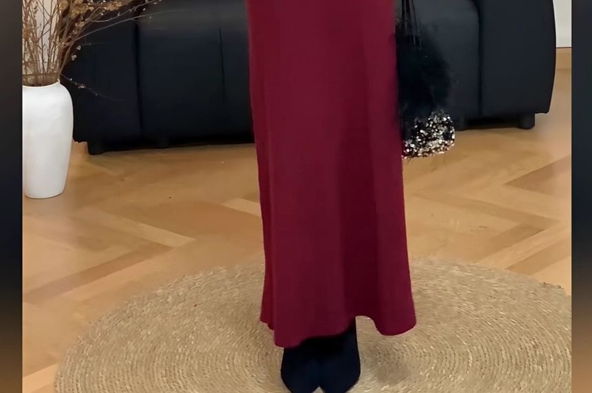 Peplum Ribbed Sweater with High-Rise Knit Pencil Skirt Set
