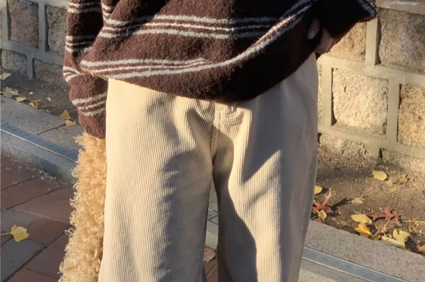 Striped Drop Shoulder Polo Sweater in Oversized Fit