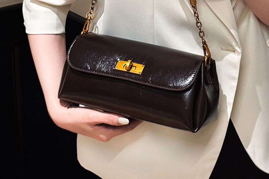 Plain Faux Leather Flap Shoulder Bag