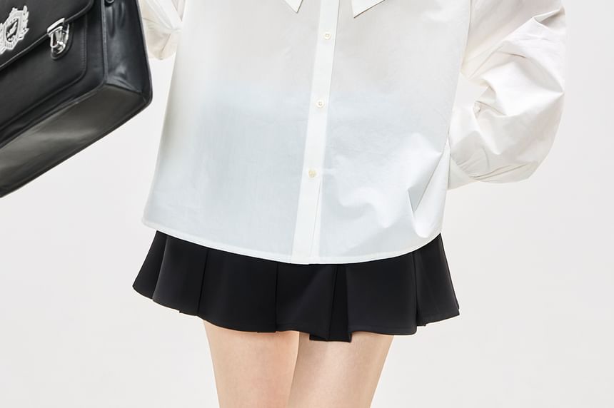 V-Neck Long Sleeve Shirt with Solid Color