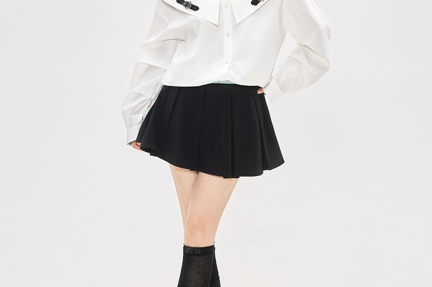 V-Neck Long Sleeve Shirt with Solid Color