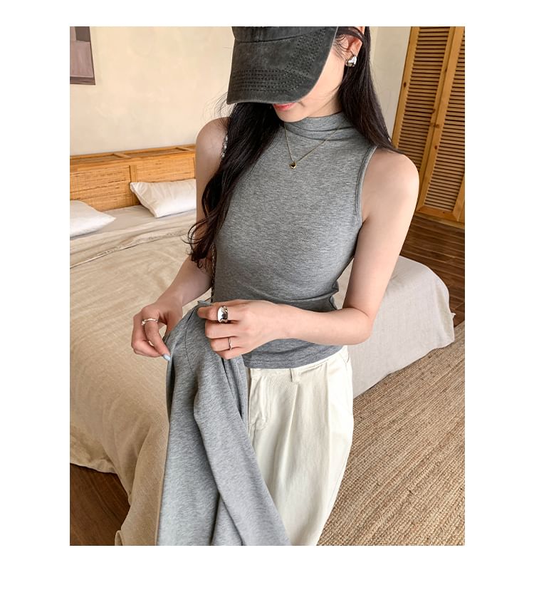Mock Neck Sleeveless Top and V-Neck Cardigan Set