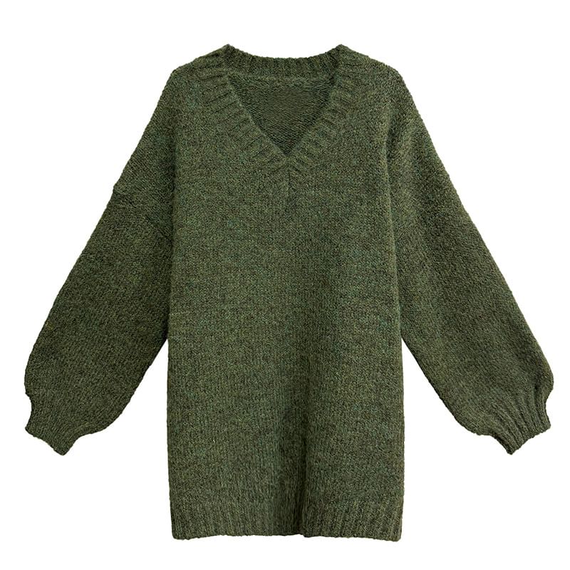 V-Neck Plain Knit Sweater