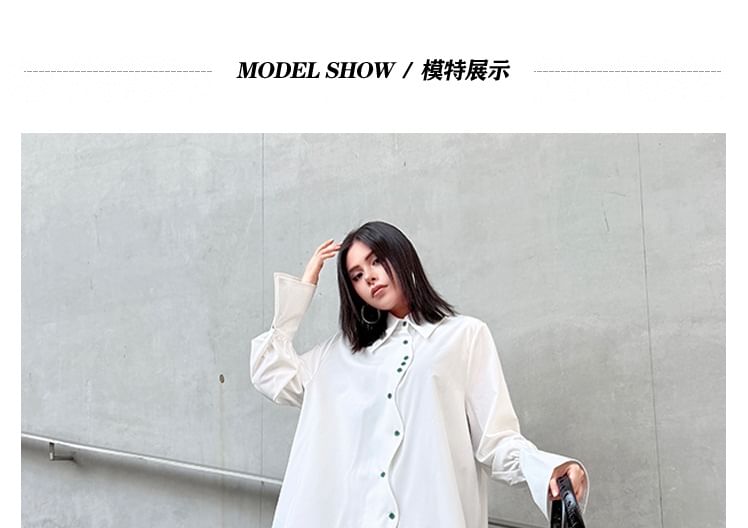 High-Low Collared Long Sleeve Shirt with Solid Color