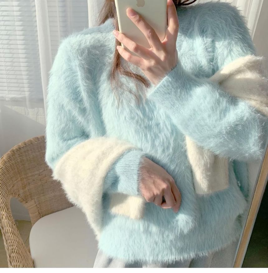 V-Neck Fluffy Soft Knit Sweater