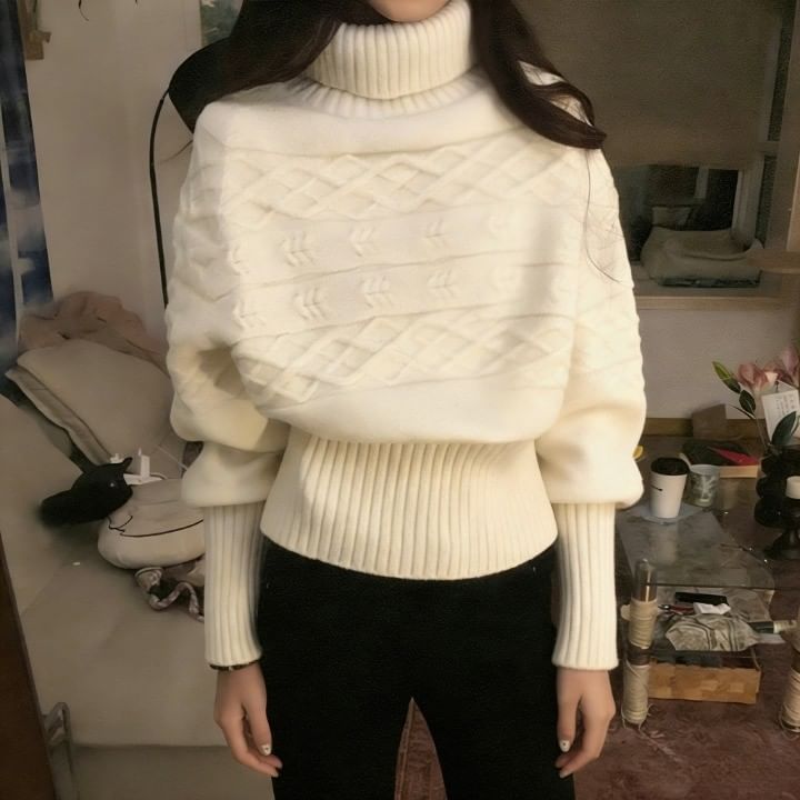 Cable Knit Turtleneck Sweater in Solid Tone