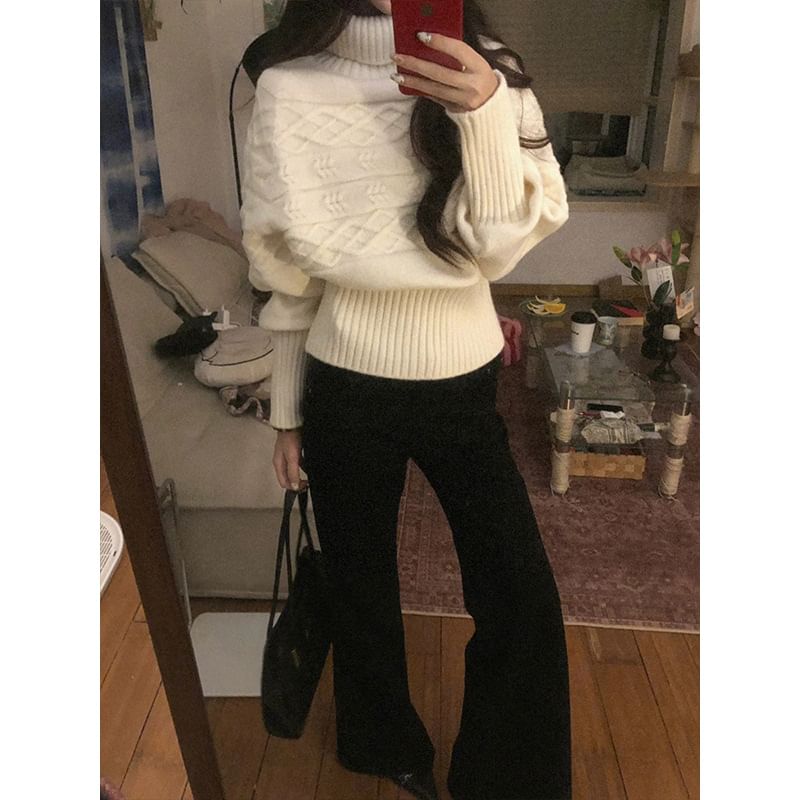 Cable Knit Turtleneck Sweater in Solid Tone