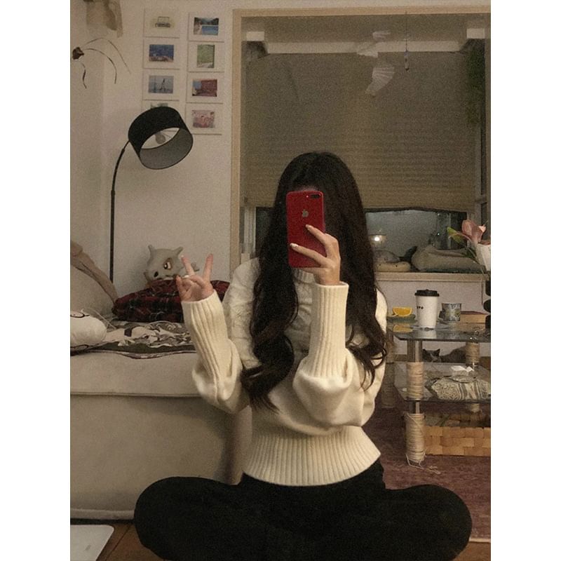 Cable Knit Turtleneck Sweater in Solid Tone