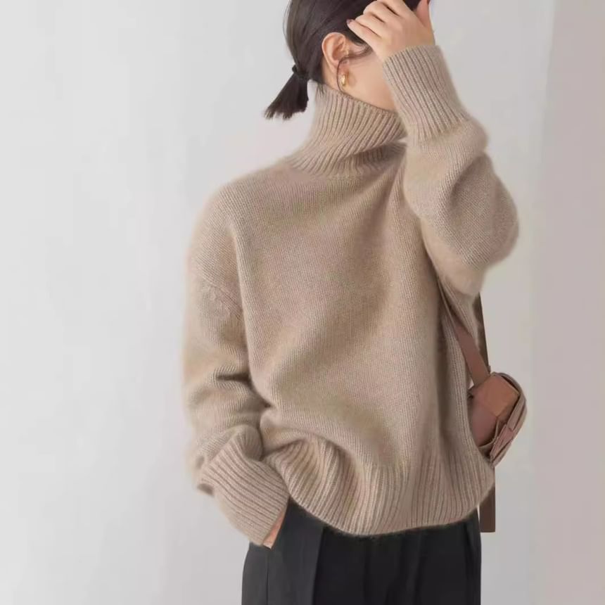Classic Turtleneck Plain Knit Sweater