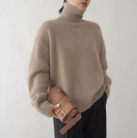 Classic Turtleneck Plain Knit Sweater