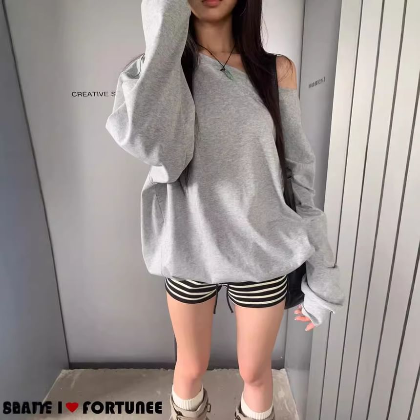 Off-Shoulder Plain Knit Pullover