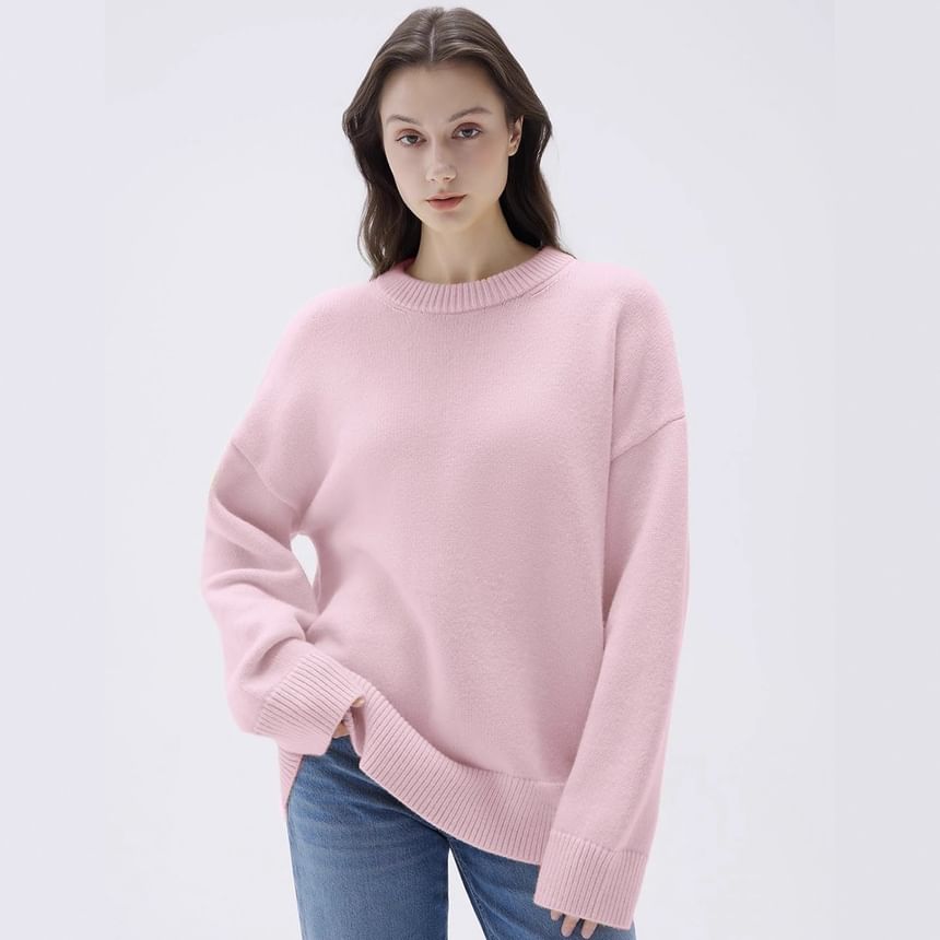 Crew Neck Plain Casual Sweater