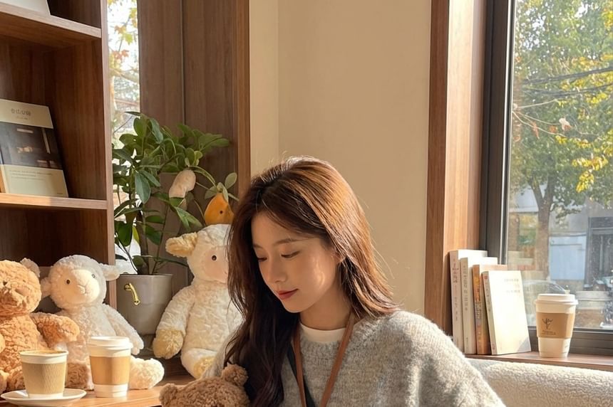 Crew Neck Button-Front Knit Pullover with Side Slit