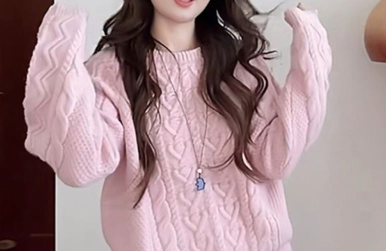 Crew Neck Cable-Knit Sweater