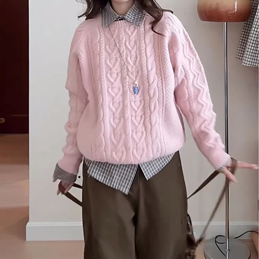 Crew Neck Cable-Knit Sweater