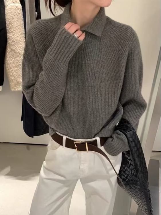 Ribbed Collared Knit Sweater