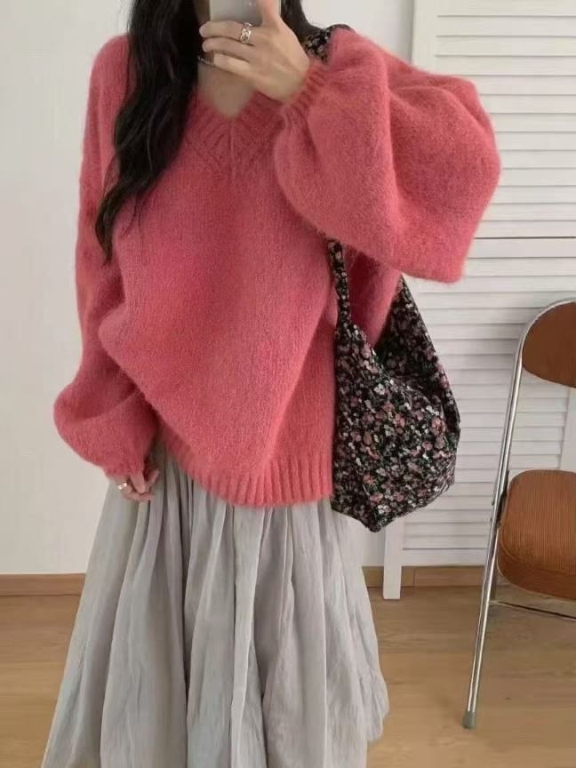 V-Neck Oversized Knit Sweater