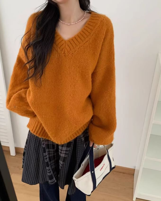 V-Neck Oversized Knit Sweater