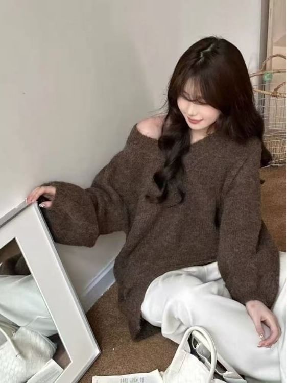 V-Neck Oversized Knit Sweater