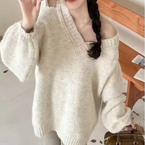 V-Neck Oversized Knit Sweater