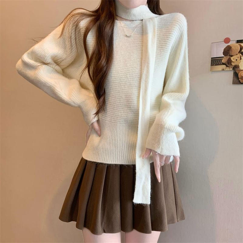 Asymmetric One-Shoulder Ribbed Knit Sweater