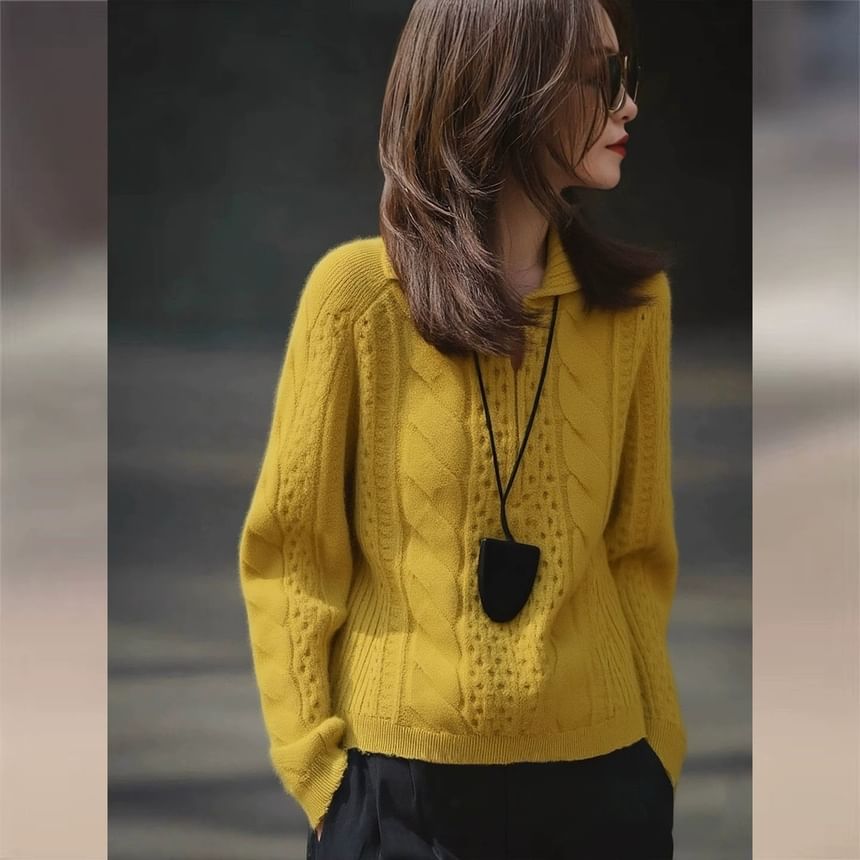 V-Neck Cable-Knit Polo Sweater