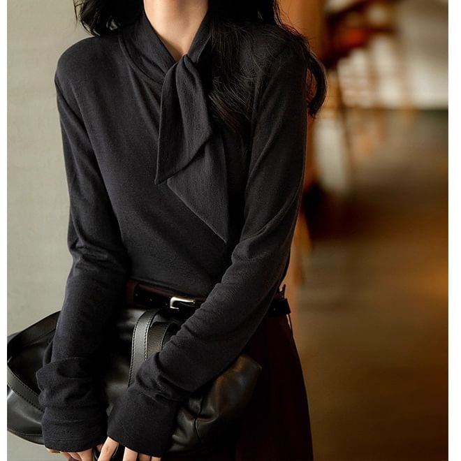 Long Sleeve Tie-Neck Tee