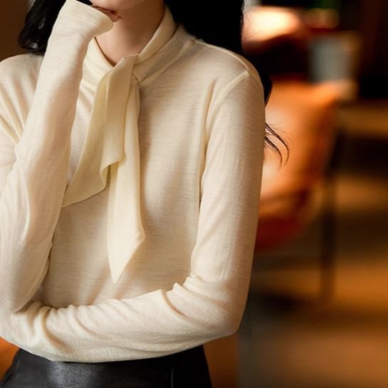 Long Sleeve Tie-Neck Tee
