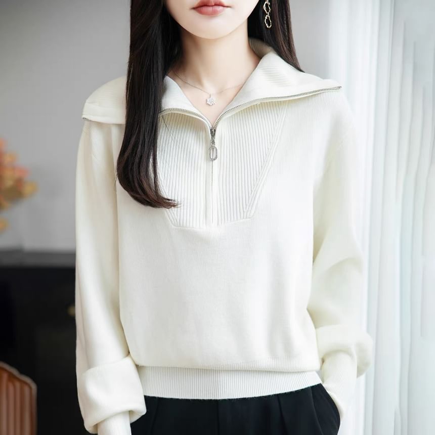 Turtleneck Half-Zip Knit Sweater